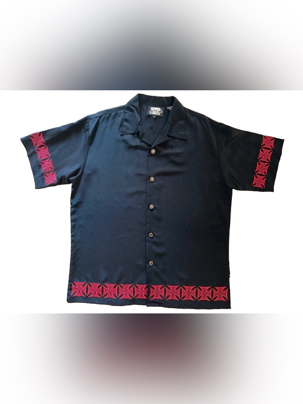 Dragonfly Camp Biker Series Button Up Shirt Mens L Retro Iron Cross Survivor NWT
